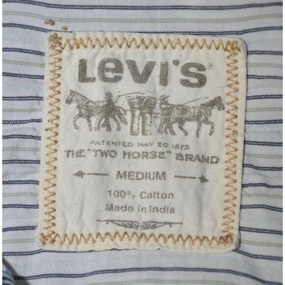 Levi’s Blue & White Plaid Pearl Snap Short Sleeve Button Up Western Shirt M - Picture 8 of 9